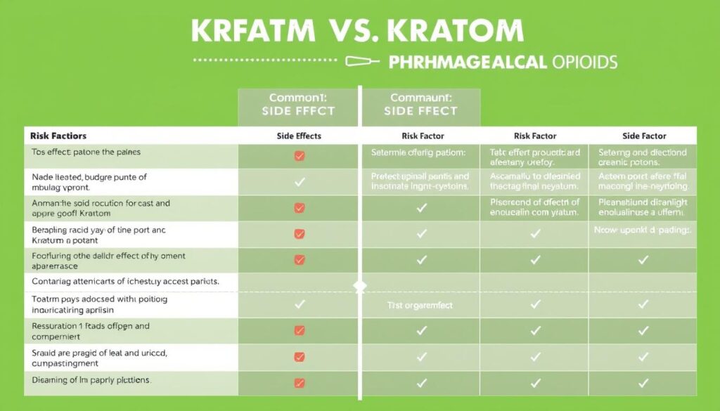 Comparison chart of side effects between kratom vs pharmaceutical pain medications Comparison chart of side effects between kratom vs pharmaceutical pain medications