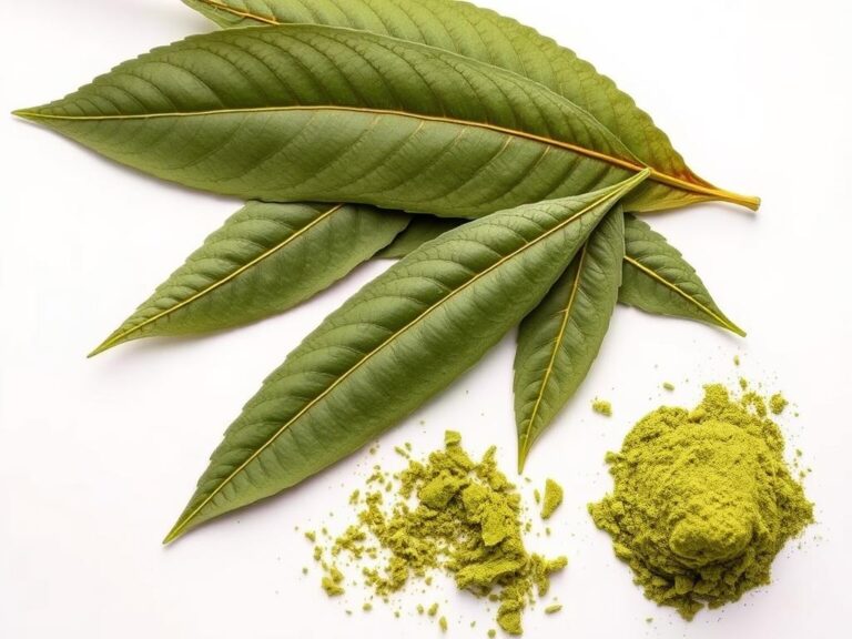 Kratom leaves and powder showing the natural form of kratom vs pharmaceutical pain medications