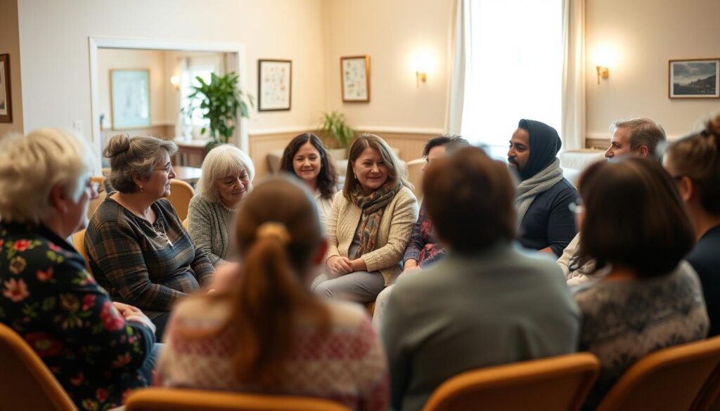 People sharing their experiences with kratom vs pharmaceutical pain medications in a support group setting People sharing their experiences with kratom vs pharmaceutical pain medications in a support group setting